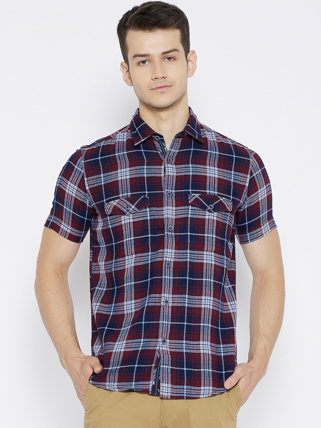 

Crimsoune Club Men Maroon Slim Fit Tartan Checks Checked Casual Shirt