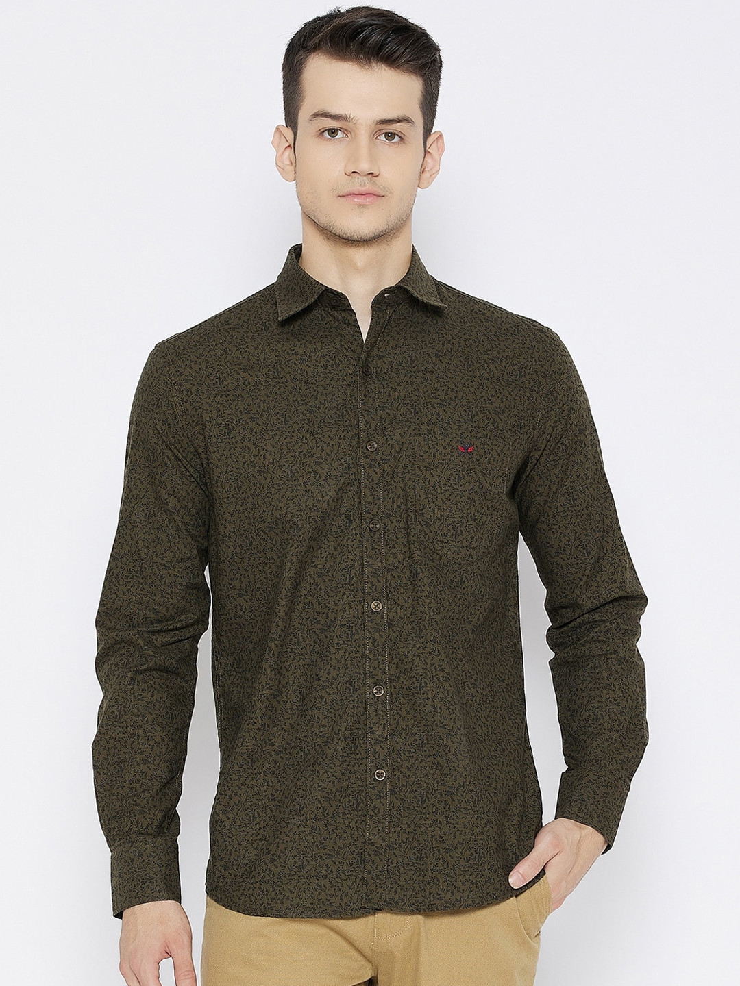 

Crimsoune Club Men Olive Green Slim Fit Printed Casual Shirt