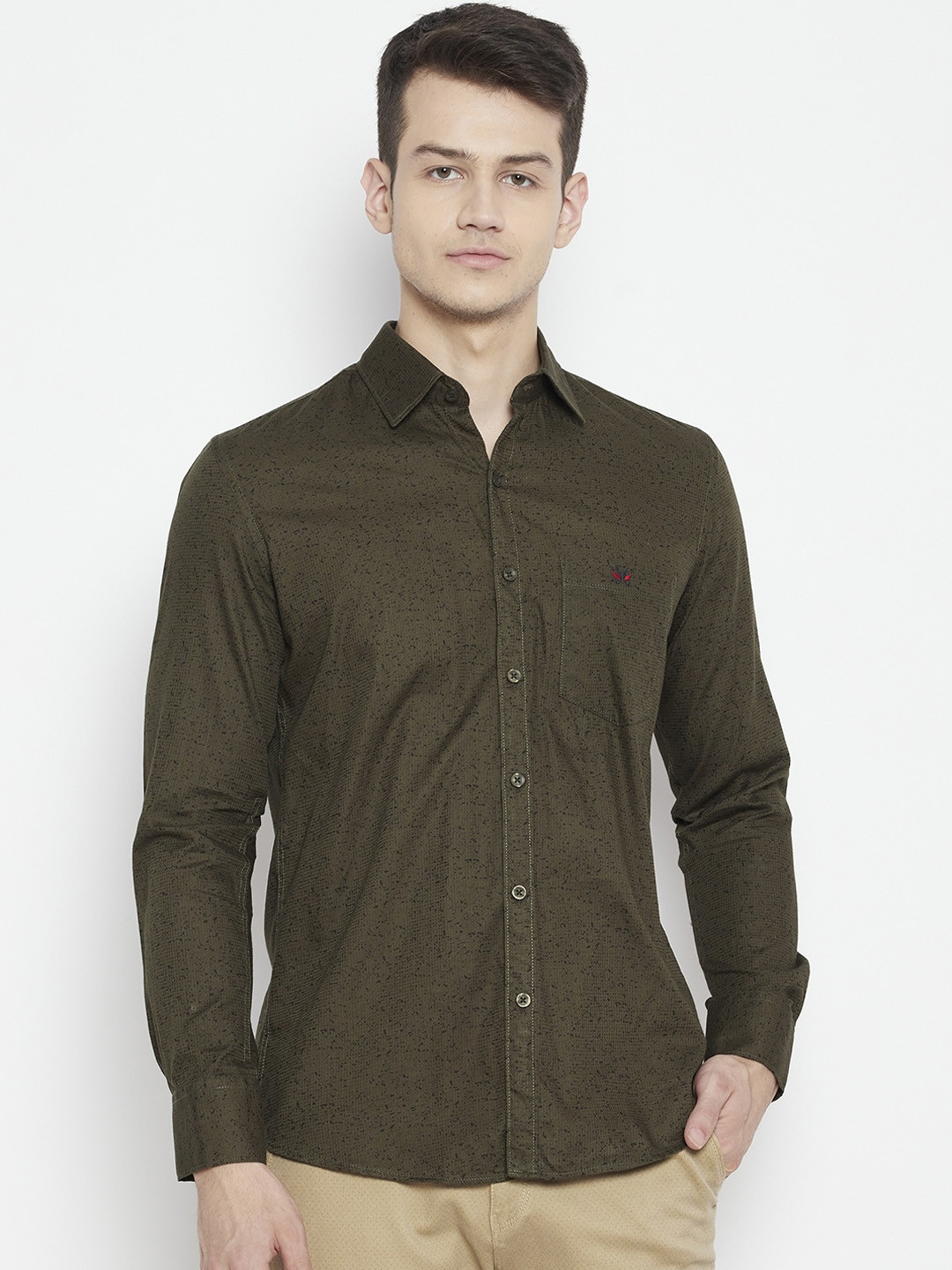 

Crimsoune Club Men Olive Green Slim Fit Printed Casual Shirt