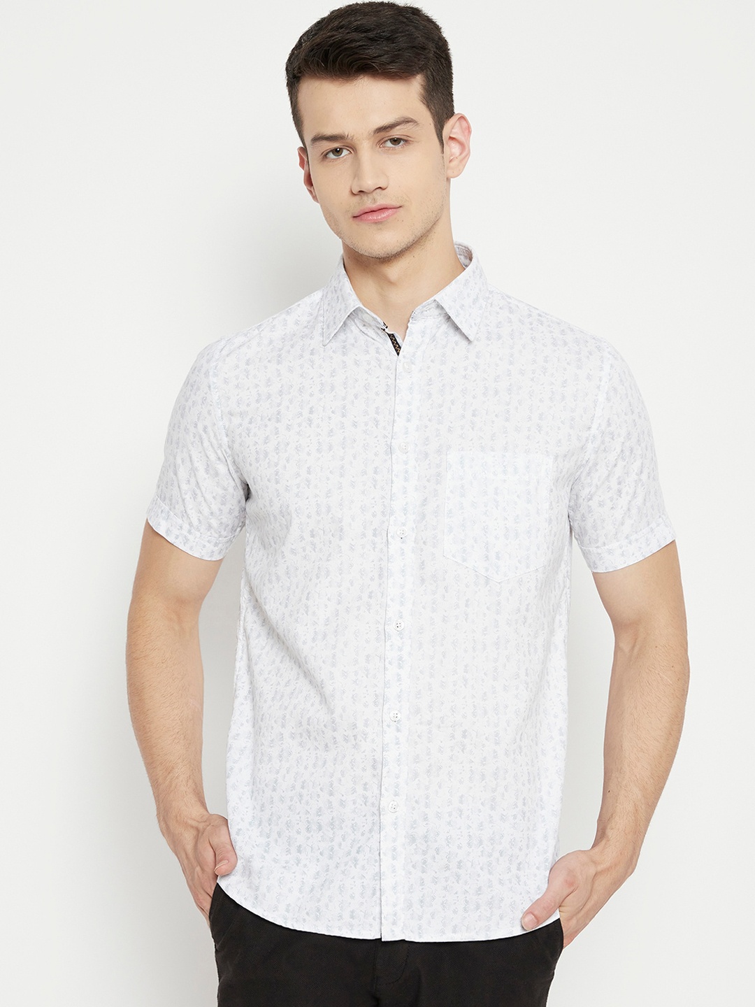 

Crimsoune Club Men White Slim Fit Printed Casual Shirt