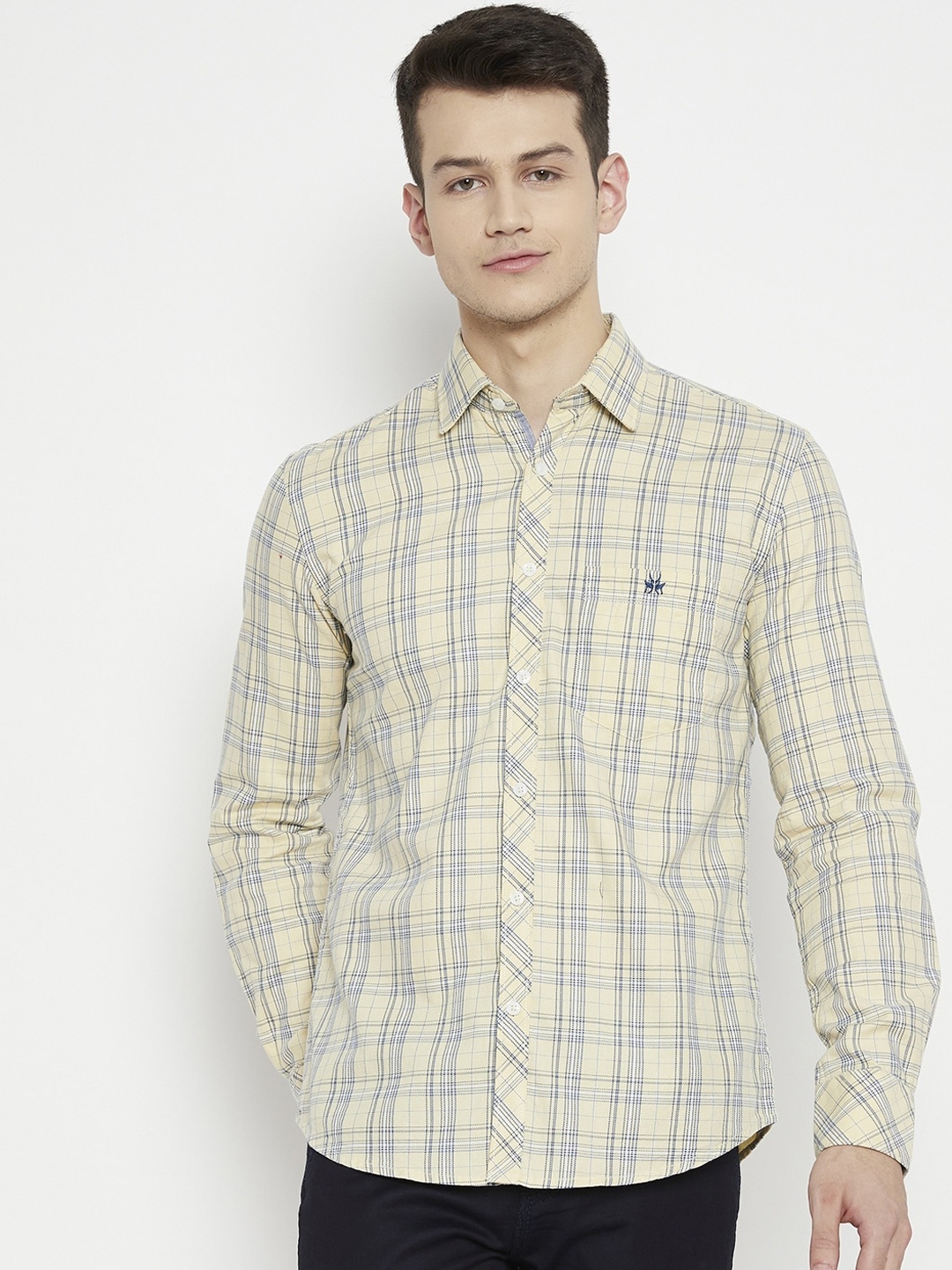 

Crimsoune Club Men Yellow Slim Fit Tartan Checks Checked Casual Shirt