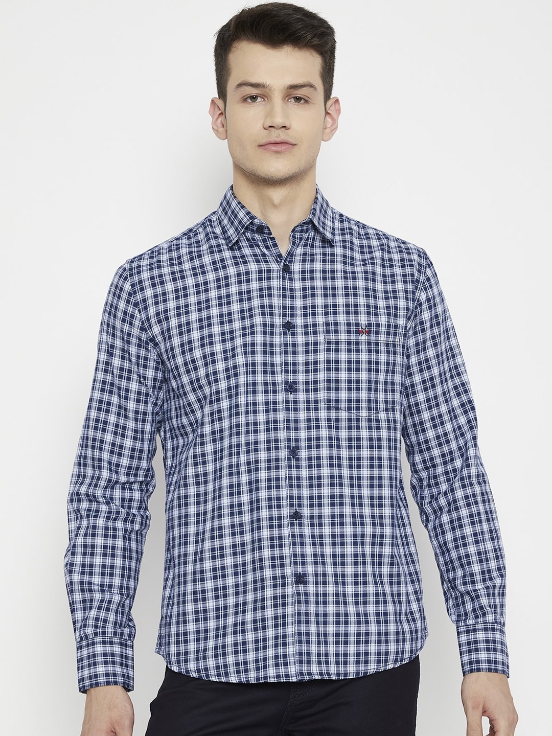 

Crimsoune Club Men Blue Slim Fit Tartan Checks Checked Casual Shirt