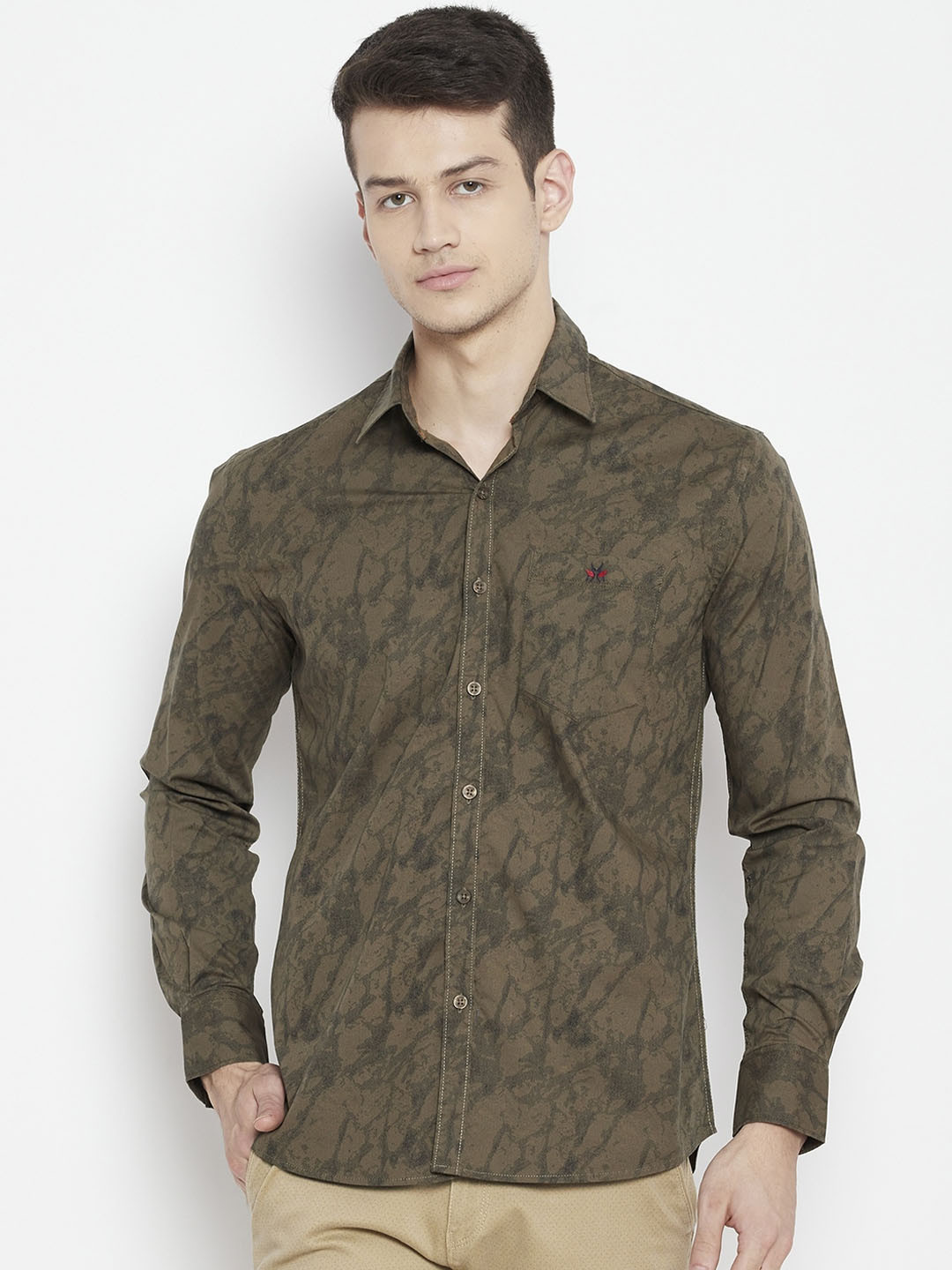 

Crimsoune Club Men Olive Green Slim Fit Printed Casual Shirt
