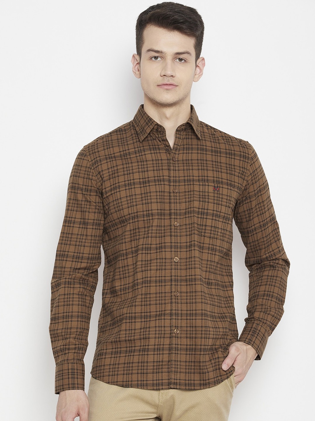 

Crimsoune Club Men Brown Slim Fit Tartan Checks Checked Casual Shirt