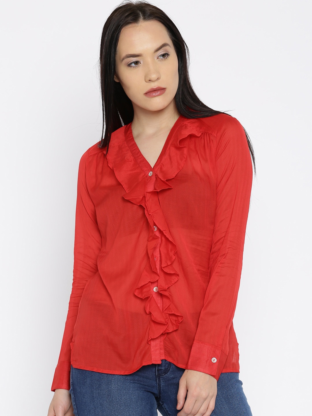 

Style Quotient Women Red Solid Casual Shirt