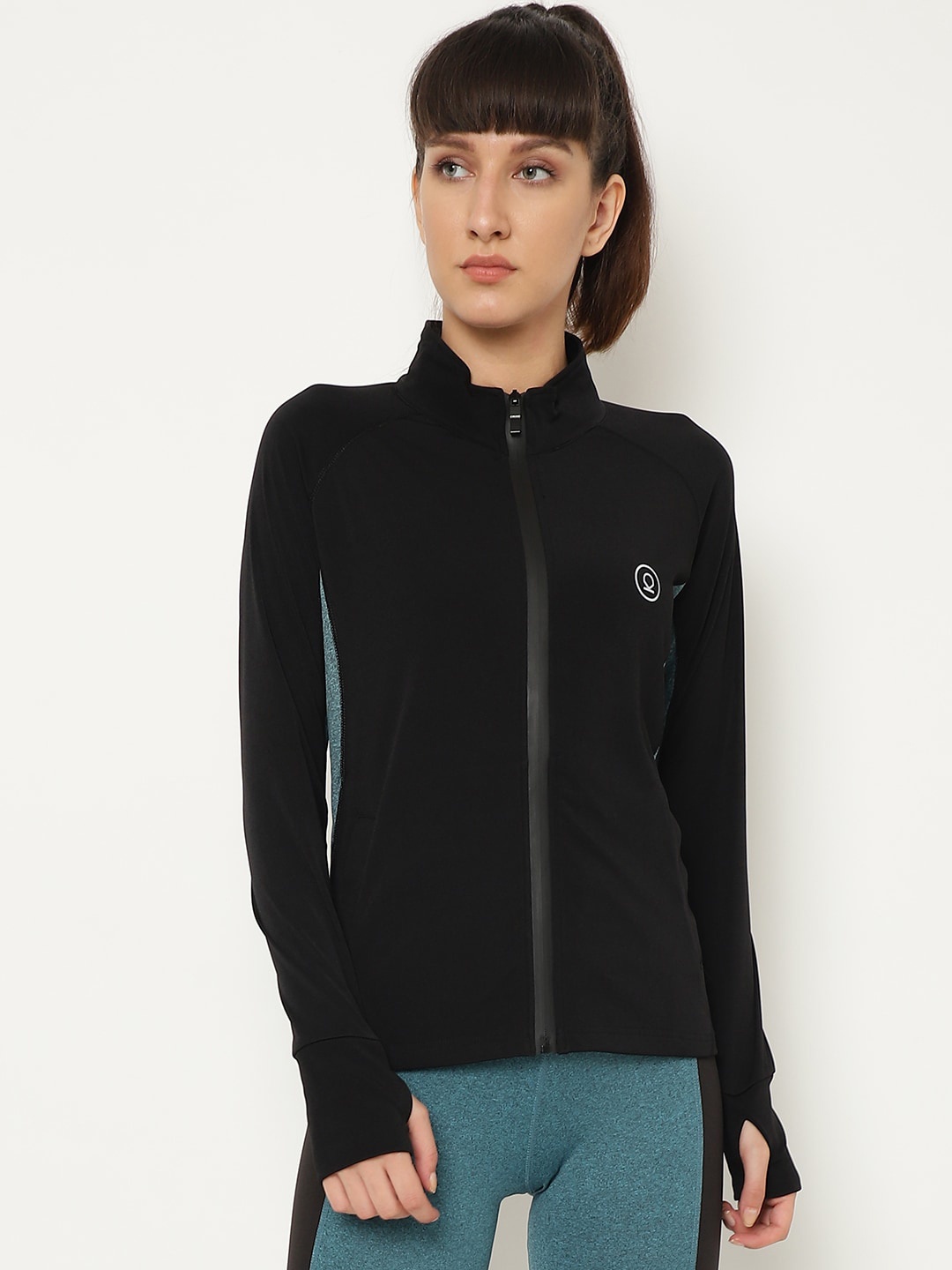 

CHKOKKO Women Black Dryfit Zipper Jacket