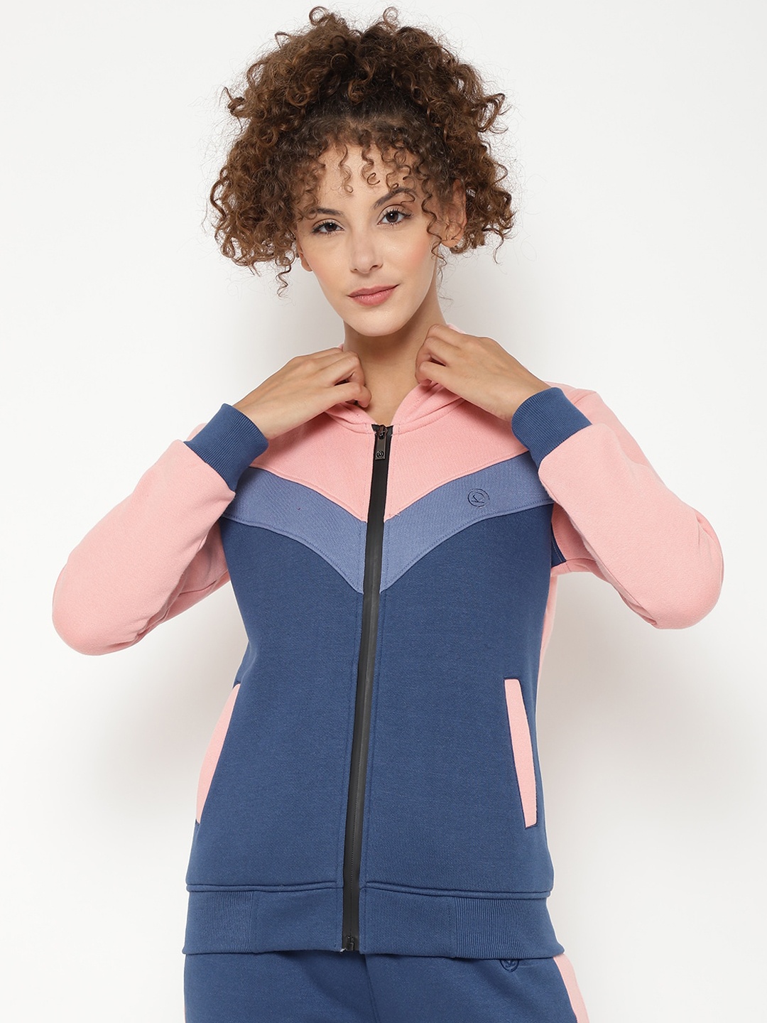 

Chkokko Women Pink Blue Colourblocked Sporty Jacket