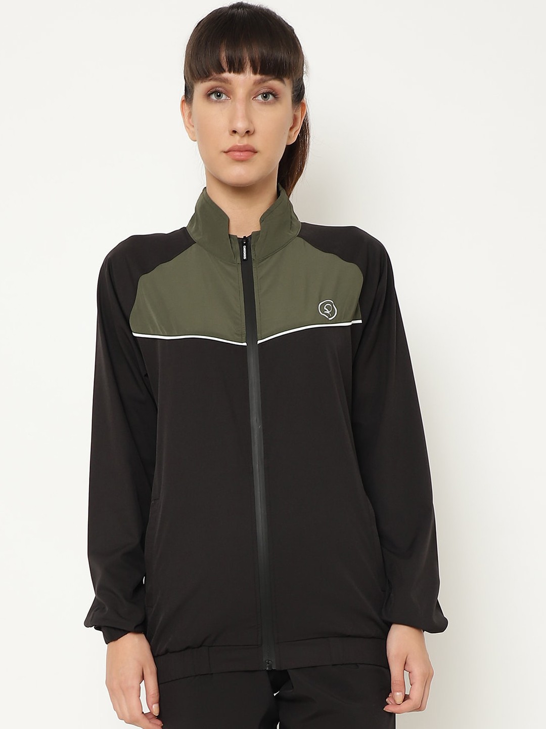 

Chkokko Women Olive Green Colourblocked Sporty Jacket