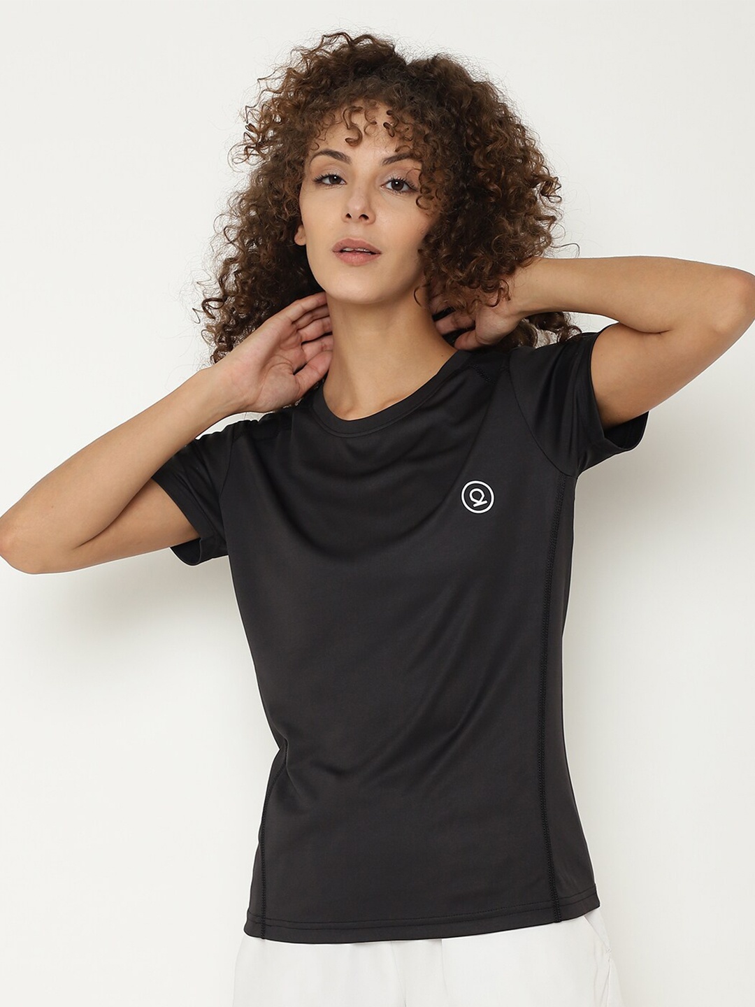 

CHKOKKO Women Black Antimicrobial Active Wear Sports T-shirt