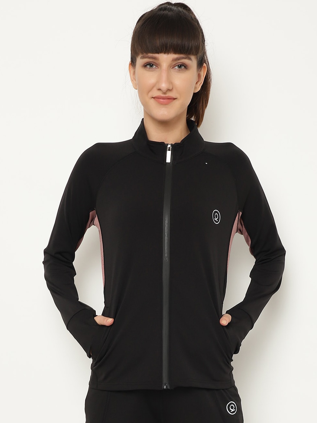 

Chkokko Women Black & Brown Gym Sporty Zipper Jacket