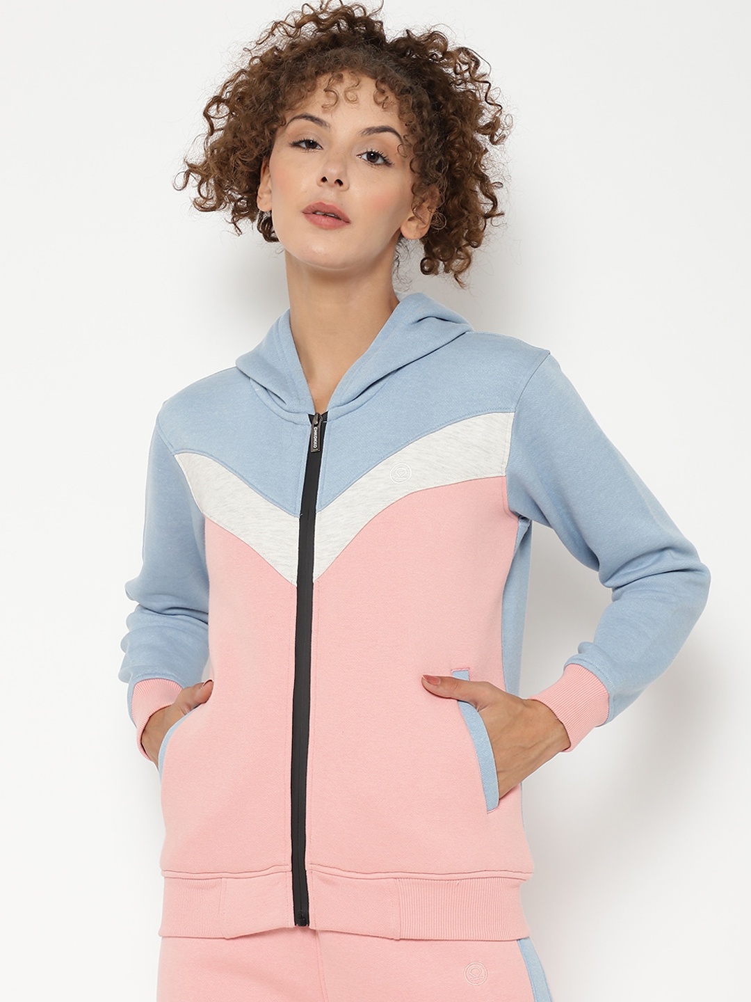 

CHKOKKO Women Blue & Peach Gym Sporty Zipper Jacket