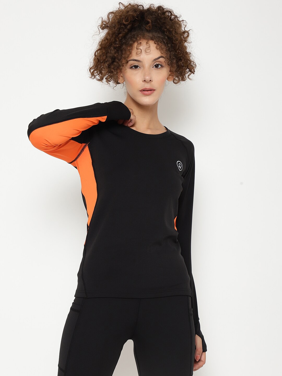 

Chkokko Women Black & Orange Antimicrobial Active Wear Sports T-shirt