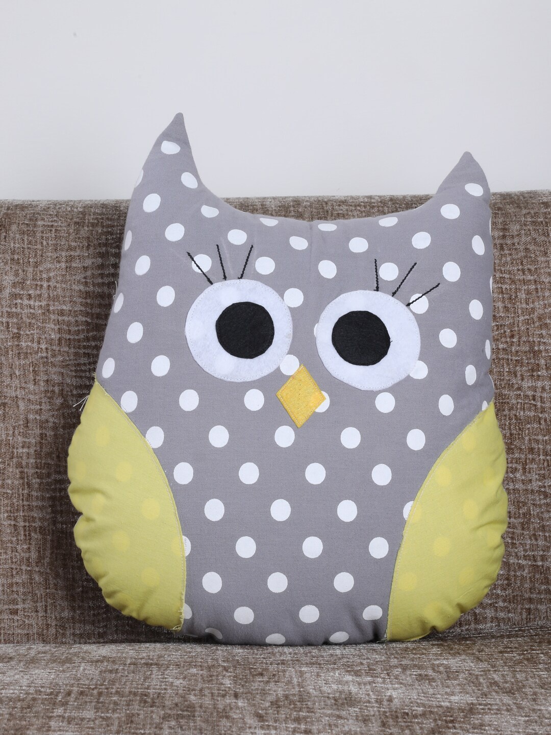 

YK Unisex Kids Grey & Yellow Cotton Owl Polka dot cushion