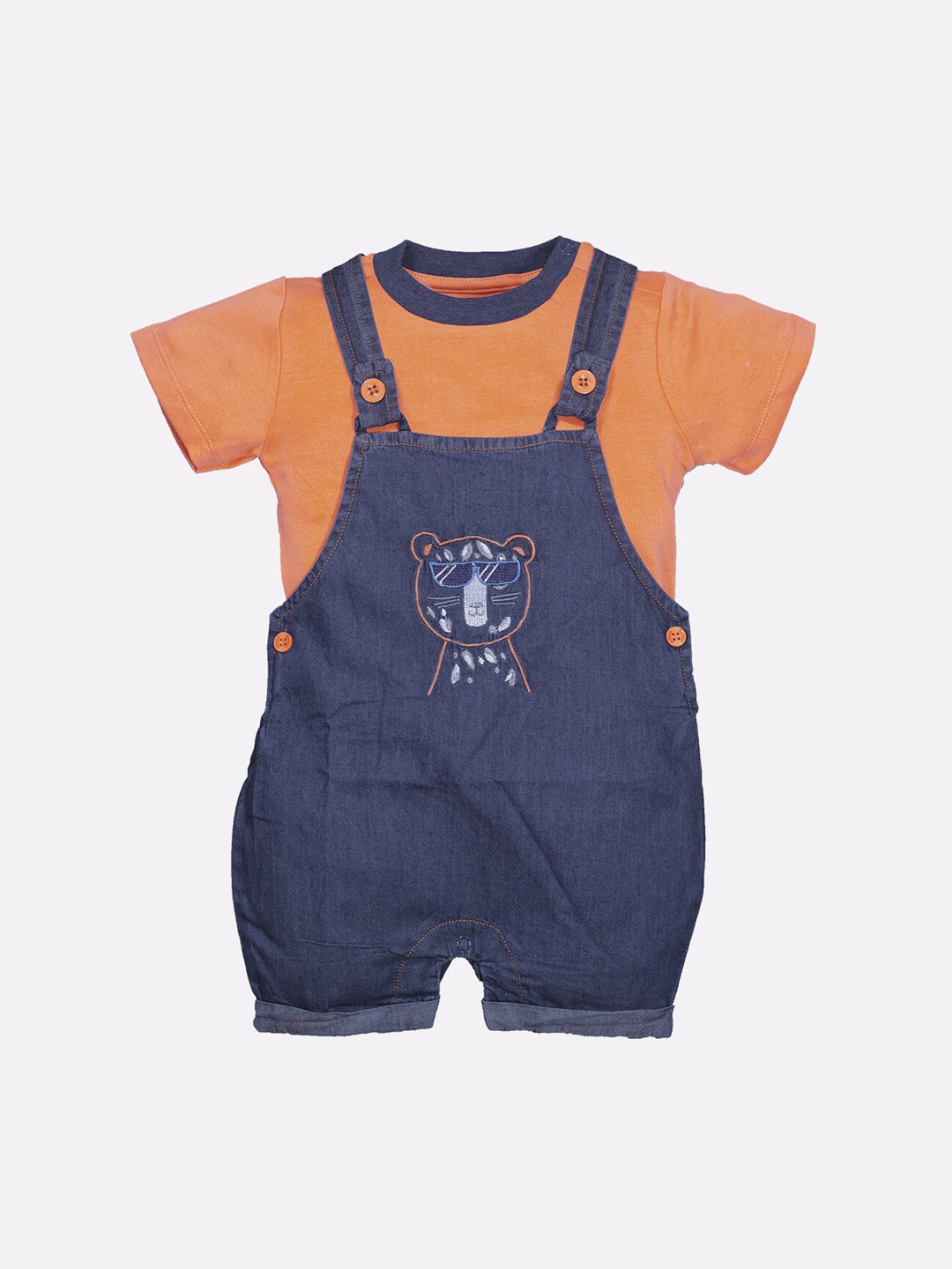 

BABY GO Infant Boys Embroidered Pure Cotton Dungaree With T-Shirt, Orange