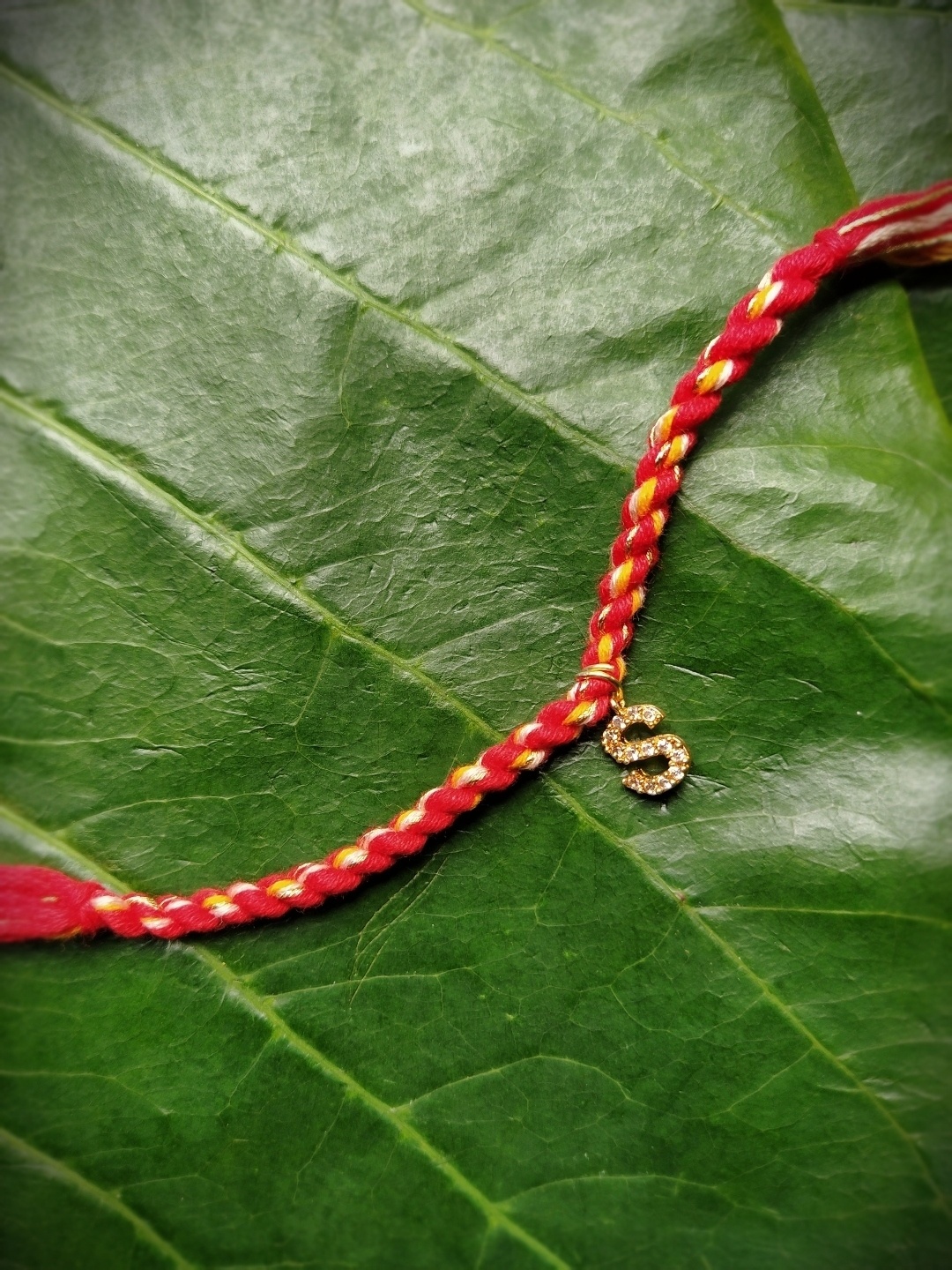 Digital Dress Room Men Gold-Plated Red & White AD-Studded Letter S Rakhi