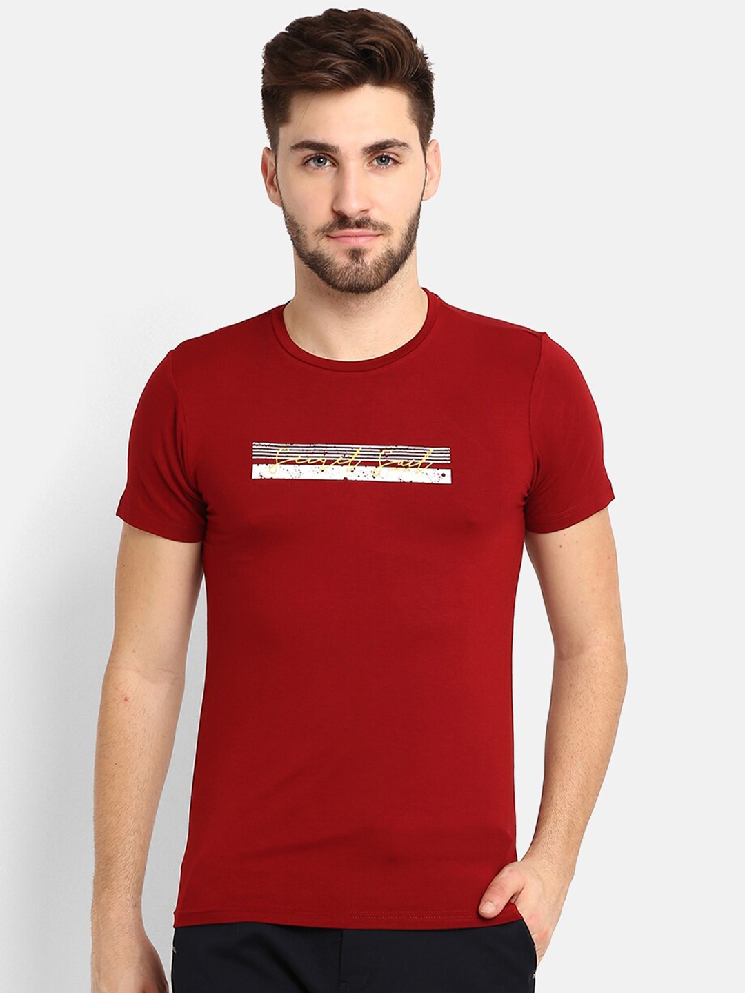 

V2 Value & Variety Men Maroon Typography Printed T-shirt