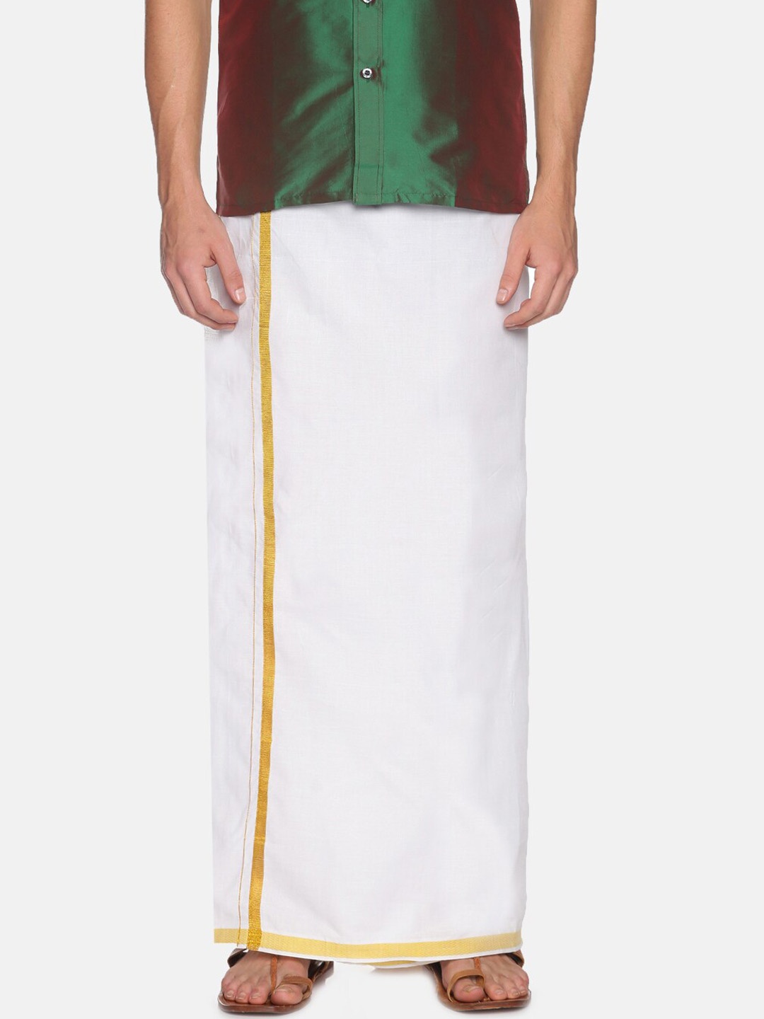 

Chennis Men White Pure Cotton Dhoti with Zari Border