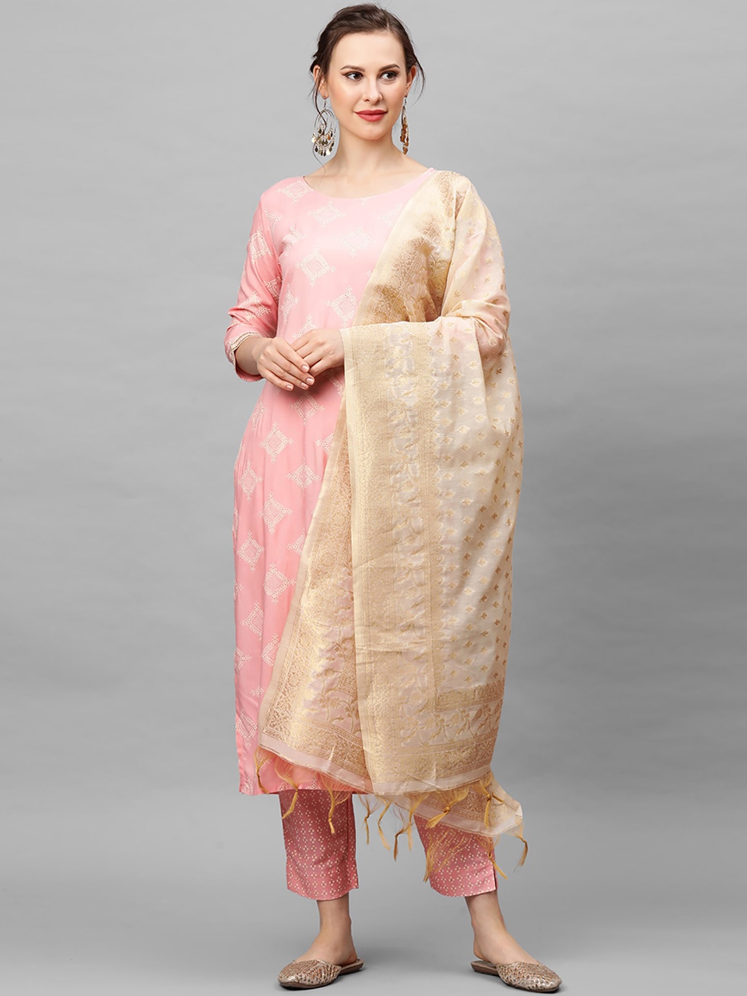 

Indo Era Women Pink Printed Kurta with Trousers & Dupatta