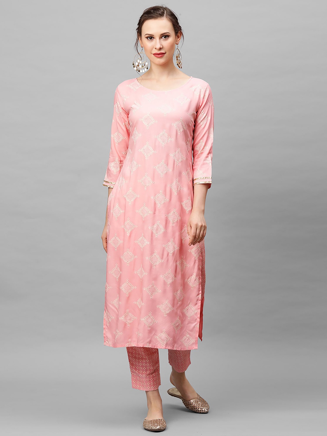 

Indo Era Women Pink Ethnic Motifs Printed Kurta with Trousers
