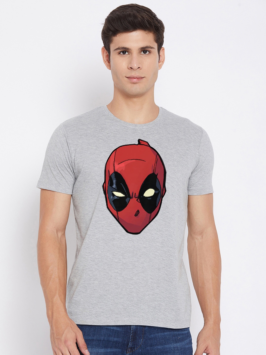 

Marvel by Wear Your Mind Men Grey Red Deadpool Printed Pure Cotton T-shirt