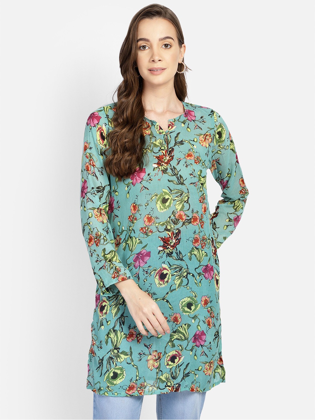 

Aditi Wasan Womens Turquoise Blue & Multicoloured Cotton Printed Tunic