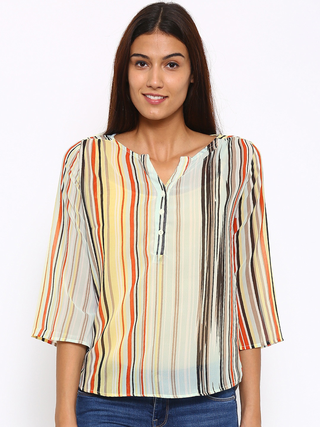 

Style Quotient Women Multicoloured Striped Regular Top, Multi