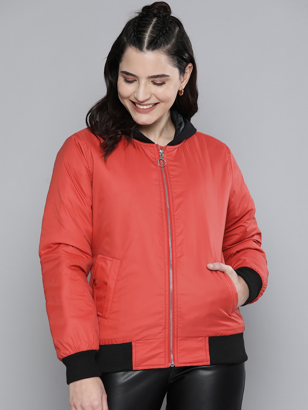 

HERE&NOW Women Orange Solid Puffer Jacket