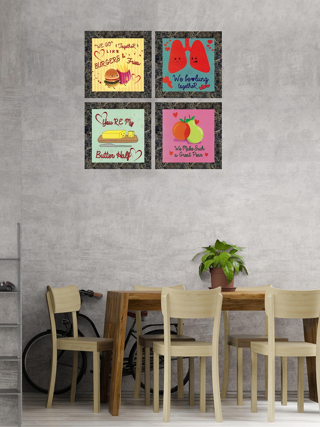 

Indianara Set of 4 Square Framed Wall Arts without Glass, Beige