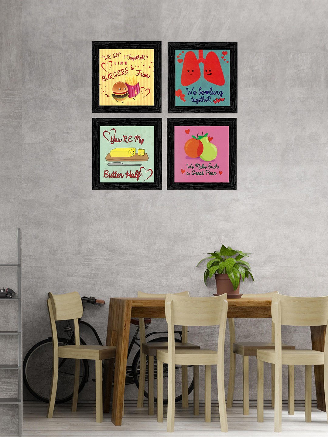 

Indianara Set Of 4 Black & Yellow Printed Framed Wall Art