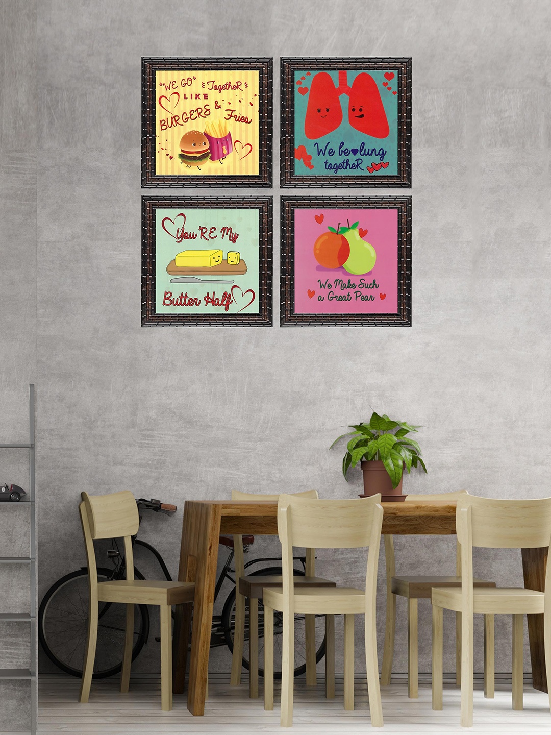 

Indianara Set of 4 Yellow & Red Printed Framed Wall Art without Glass