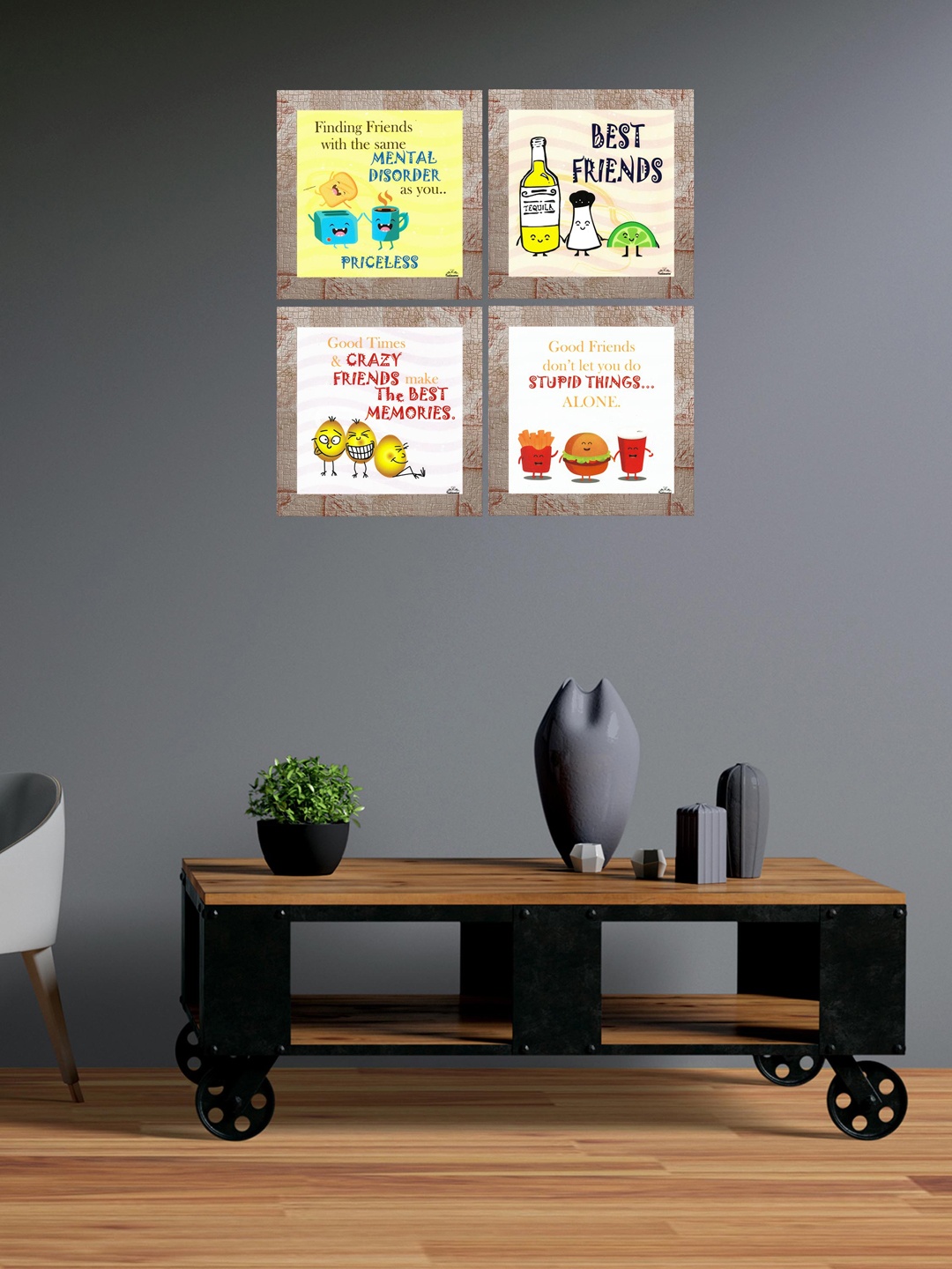 

Indianara Set Of 4 Printed Framed Wall Art, Yellow