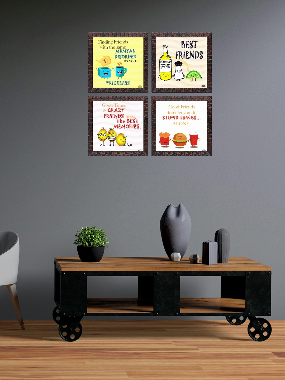 

Indianara Set Of 4 Printed Framed Wall Art, Yellow