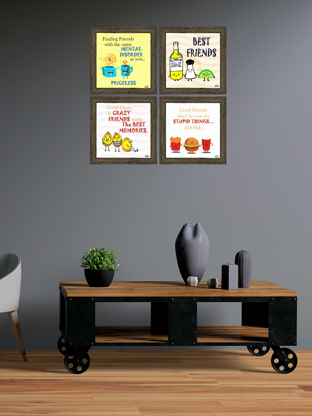 

Indianara Set Of 4 Printed Framed Wall Art, Yellow