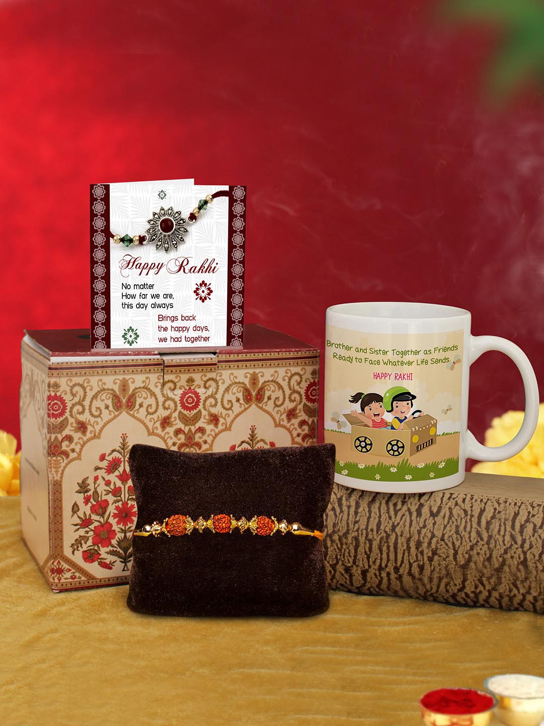 

TIED RIBBONS 4 Pcs Multicoloured Rakhi Gift Set, Multi