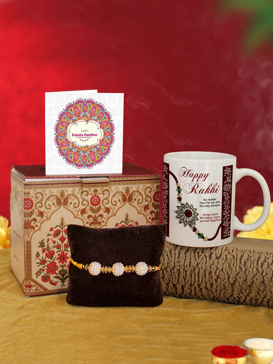 

TIED RIBBONS Multicolored Rakhi with Coffee Mug & Greeting Card, Multi