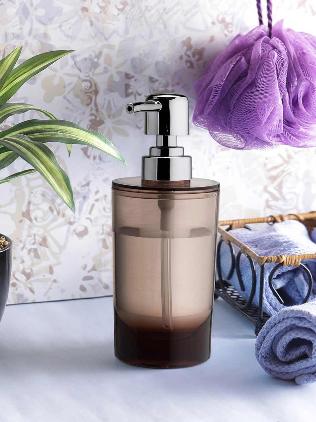 

OBSESSIONS Brown & Silver-Toned Solid Agua Crystal Soap Dispenser