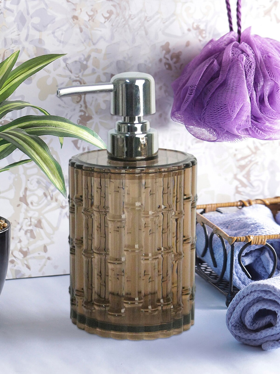 

OBSESSIONS Brown & Silver-Toned Solid Agua Crystal Soap Dispenser