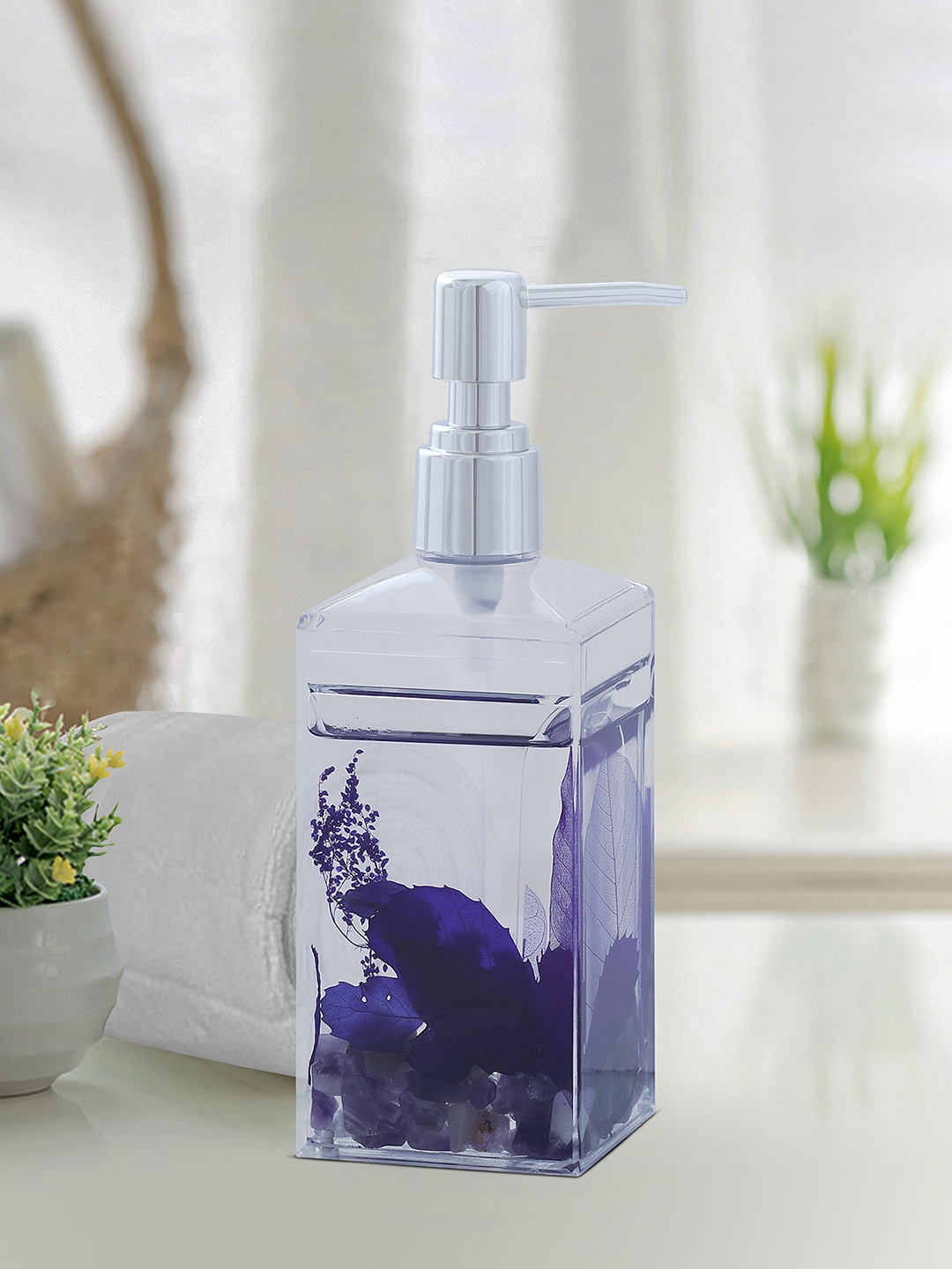 

OBSESSIONS Blue & Silver-Toned Printed Soap Dispenser