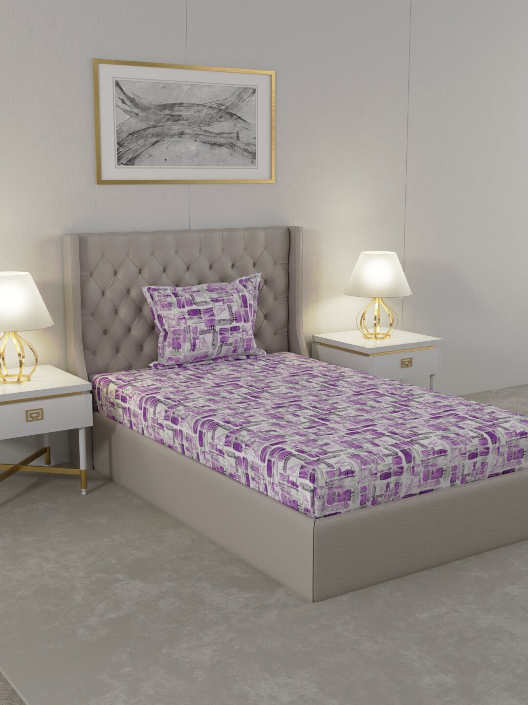 

Raymond Home Lavender & White 104 TC Single Bedsheet with 1 Pillow Covers