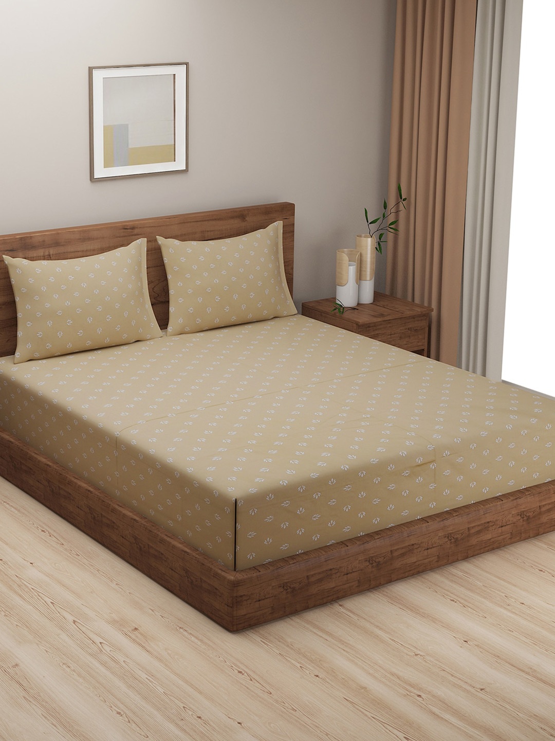 

SWAYAM Beige & White Floral King Bedsheet with 2 Pillow Covers