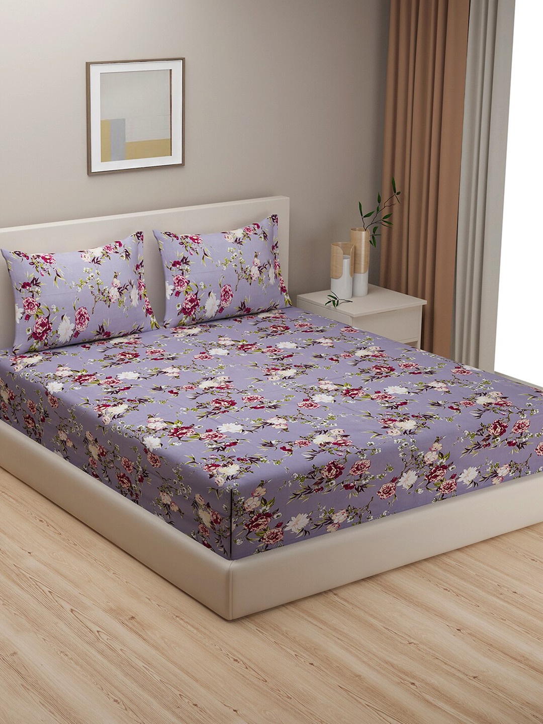 

SWAYAM Grey & Off White Floral King Bedsheet with 2 Pillow Covers