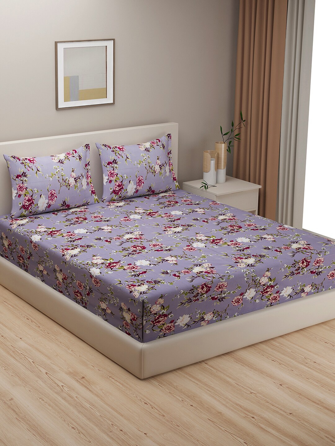 

SWAYAM Grey & White Floral King Bedsheet with 2 Pillow Covers