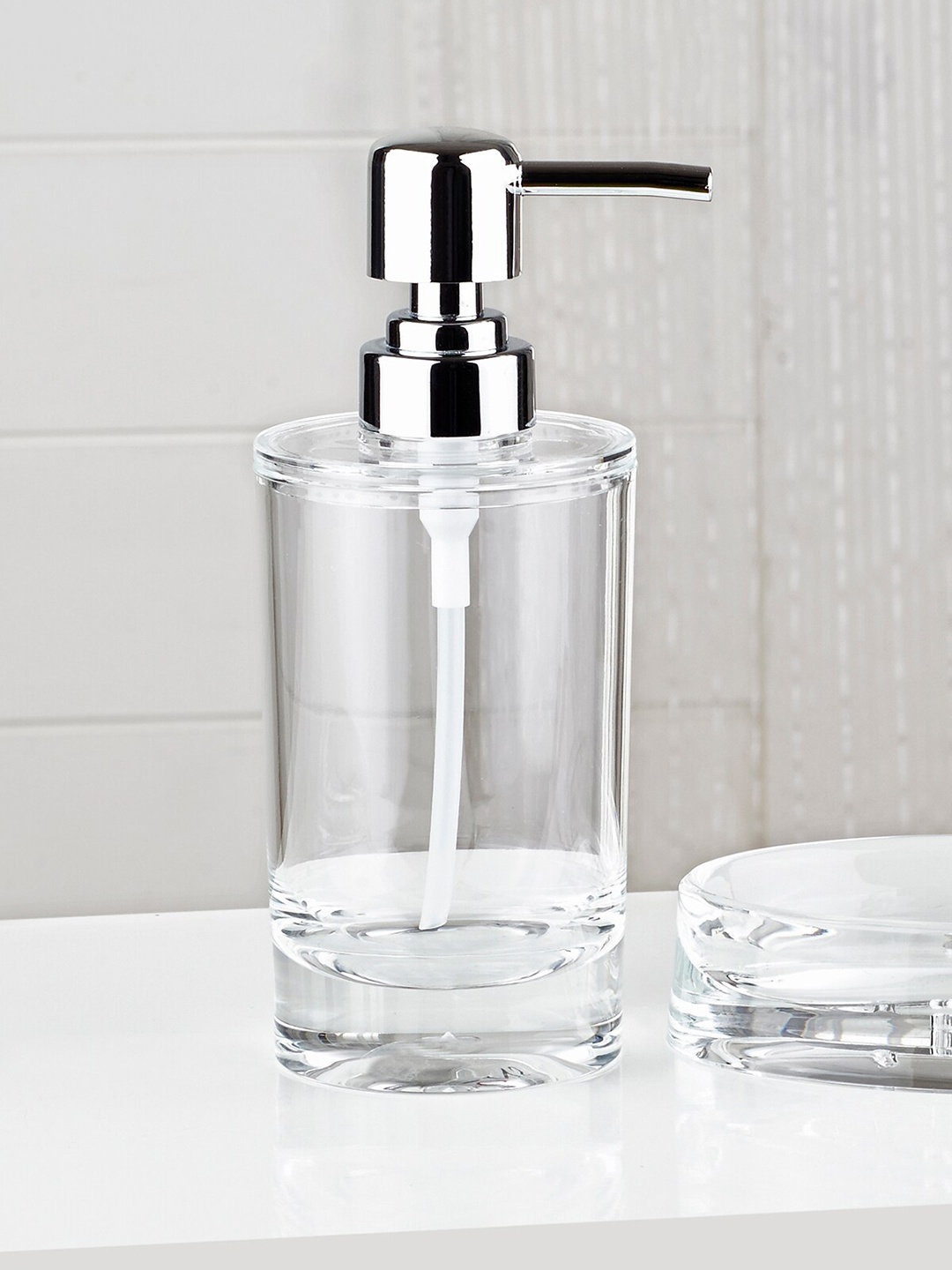 

OBSESSIONS Transparent & Silver-Toned Solid Agua Crystal Soap Dispenser