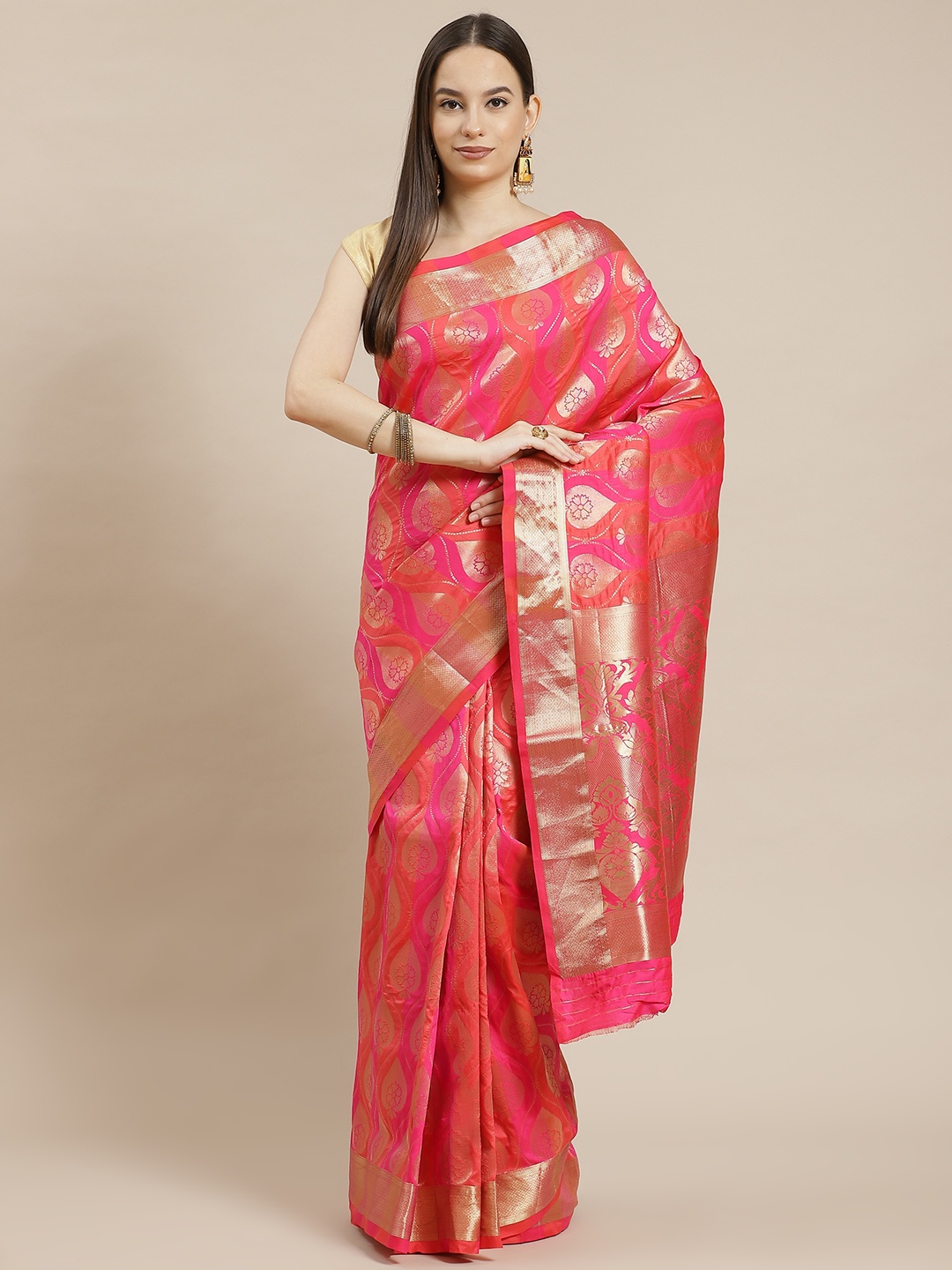 

Havida Sarees Pink Woven Design Silk Blend Banarasi Saree