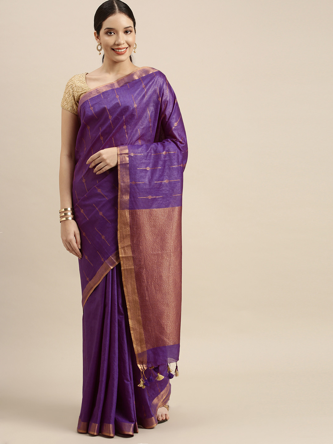 

swatika Purple & Gold-Toned Zari Art Silk Bhagalpuri Saree