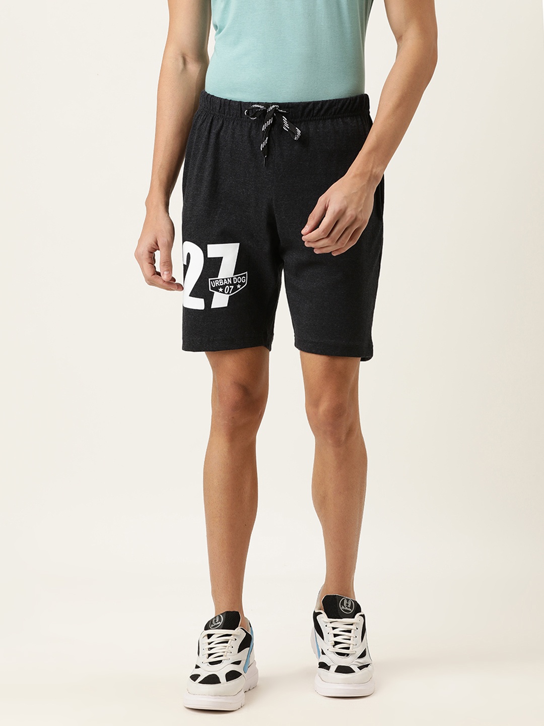 

Urban Dog Men Charcoal Typography Printed Regular Shorts