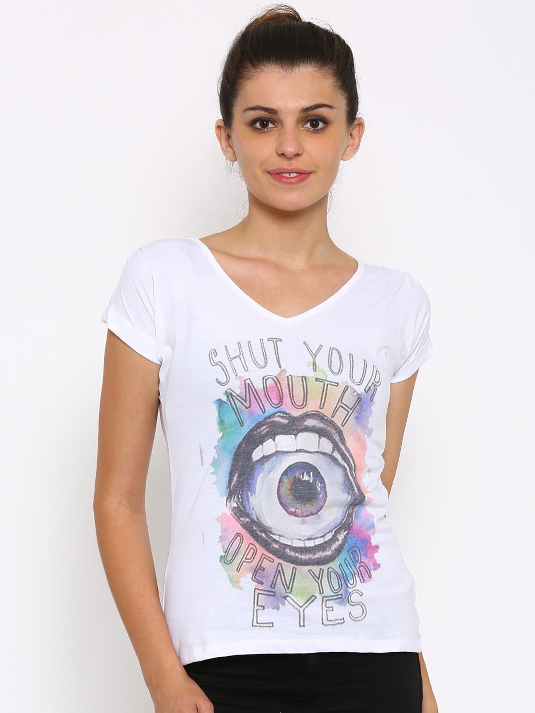

Style Quotient Women White Printed Regular Top