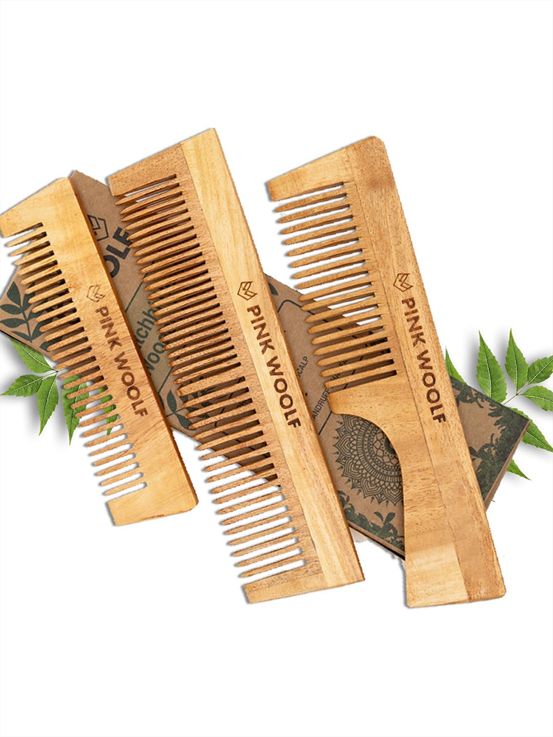 

PINK WOOLF Tan Set of 3 Neem Wooden Combs