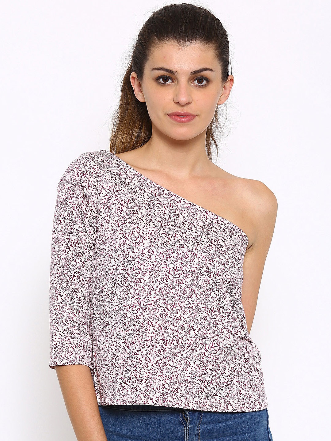 

Style Quotient Women Purple Printed One-Shoulder Top