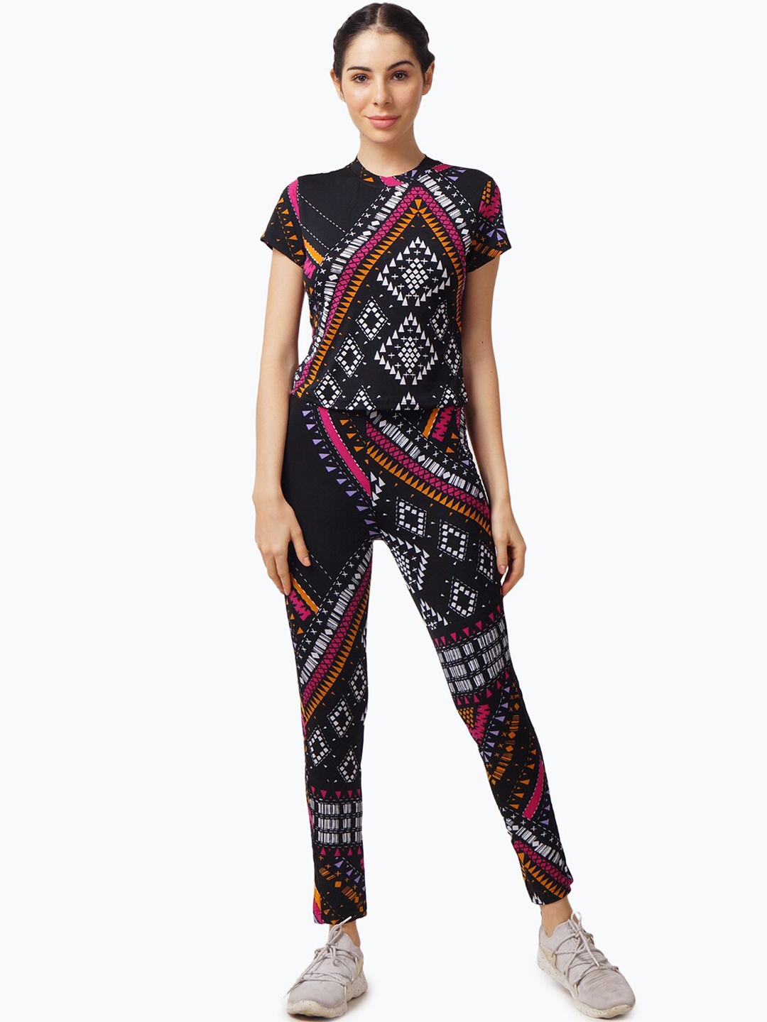 

IX IMPRESSION Women Black & Pink Printed Tracksuit